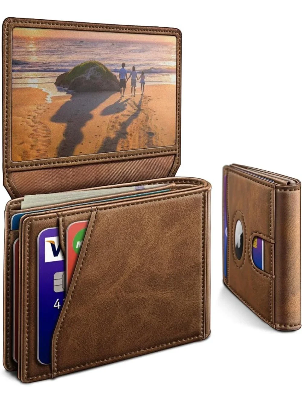 Slim Leather Bifold Wallet for Men, RFID Blocking, 2 ID Windows, 13 Card Slots